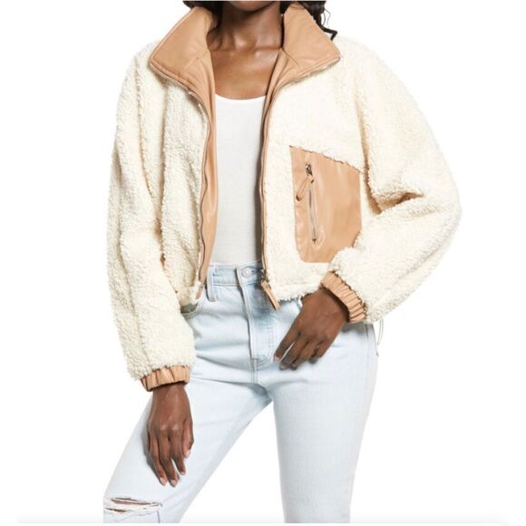 BLANKNYC Faux Shearling with Faux Leather Trim Bomber Jacket, Size XS - Picture 2 of 13
